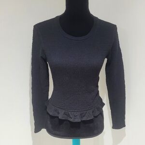 Aritzia Sunday Best Women's Long Sleeve Ruched Top Small Black Ruffle Peplum